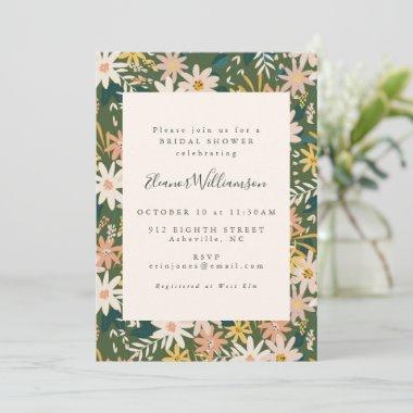 Modern Boho Floral Peach and Green Bridal Shower Invitations