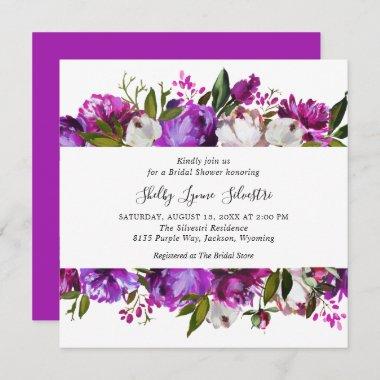 Modern Bold Floral Bright Purple Bridal Shower Invitations