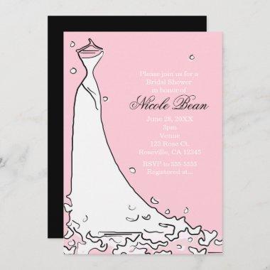 Modern Bridal Shower Pink & Black Chic Invitations