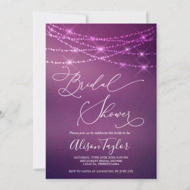 Modern Bridal Shower Purple Bokeh Invitations