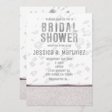 Modern Bridal Shower Silver Rain Invitations