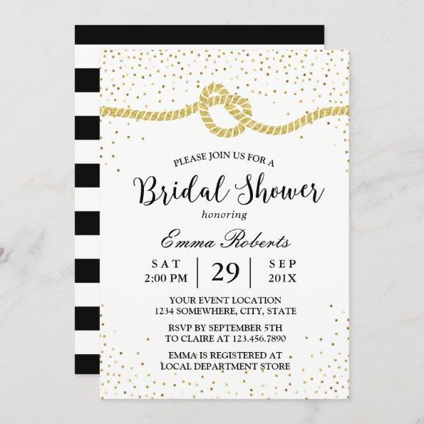 Modern Bridal Shower Tying the Knot Gold Confetti Invitations