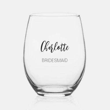Modern Bridesmaid Simple Stemless Wine Glass
