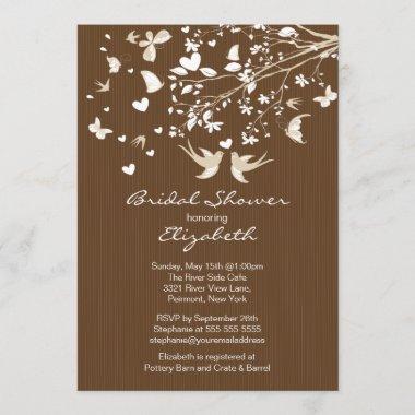 Modern Brown Love Birds Bridal Shower Invitations