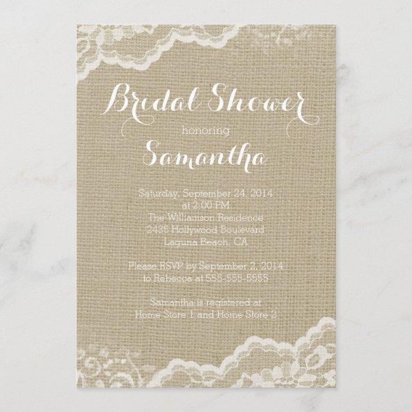 Modern Burlap & Lace Bridal Shower Invitations