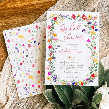 Modern chic boho bright wild flowers bridal shower Invitations