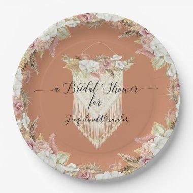 Modern Chic Terra Cotta Pink Floral Bridal Shower Paper Plates