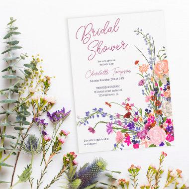 Modern chic wild flowers script bridal shower Invitations
