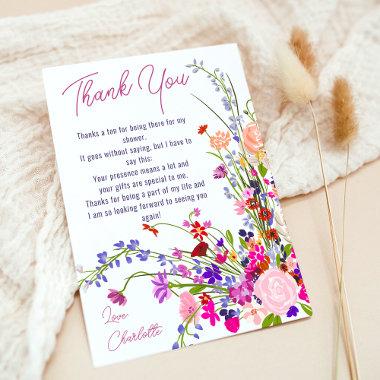 Modern chic wild flowers script bridal shower thank you Invitations