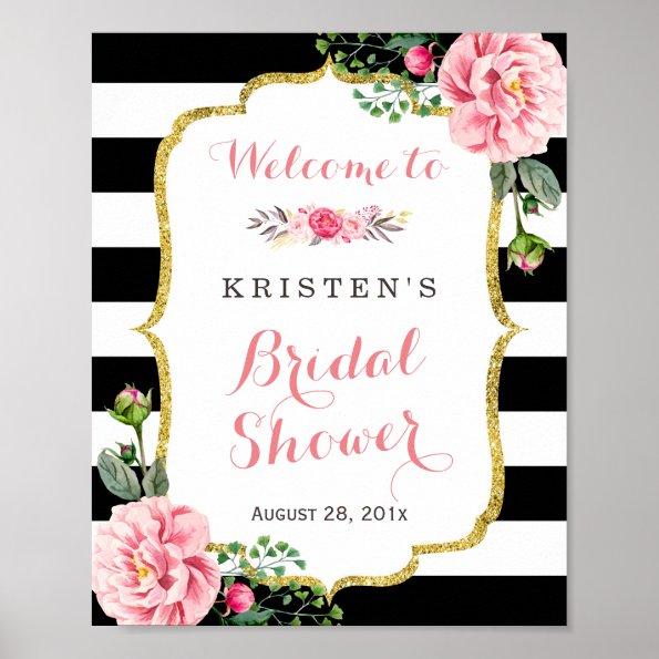 Modern Classy Pink Floral Bridal Shower Sign