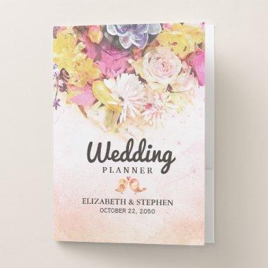 Modern Colorful Watercolor Flowers Wedding Planner Pocket Folder