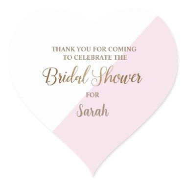 Modern Custom Pink Gold Bridal Shower thank you Heart Sticker