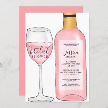 Modern cute pink rose wine bottle bridal shower Invitations