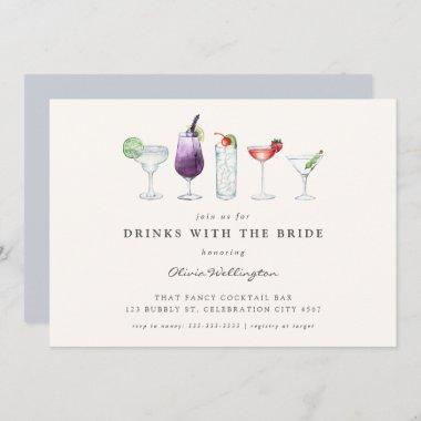 Modern Drinks with the Bride Watercolor Cocktails Invitations