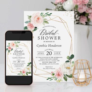 Modern Elegance Blush Pink Floral Bridal Shower Invitations