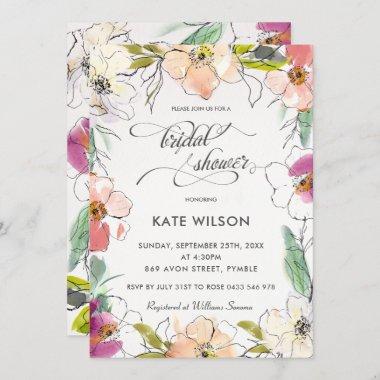 Modern Elegant Watercolor Floral Bridal Shower Invitations