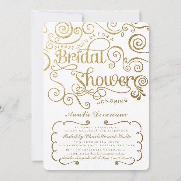 Modern Fancy Gold Swirls Bridal Shower Invitations