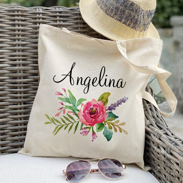 Modern Floral Bridesmaid Personalized Tote Bag