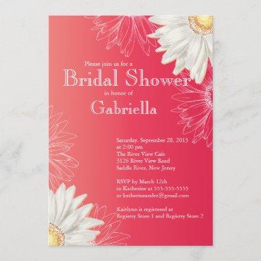 Modern Floral Bright Red Daisy Bridal Shower Invitations