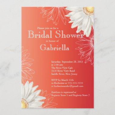 Modern Floral Red Daisy Bridal Shower Invitations