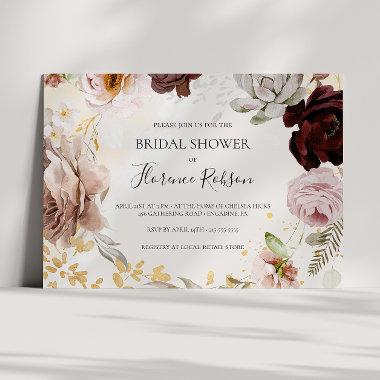 Modern Floral Watercolor Horizontal Bridal Shower Invitations