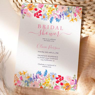 Modern garden wildflowers script bridal shower Invitations