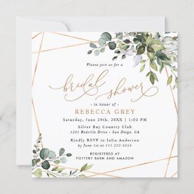 Modern Gold Geometric Greenery Bridal Shower Invitations