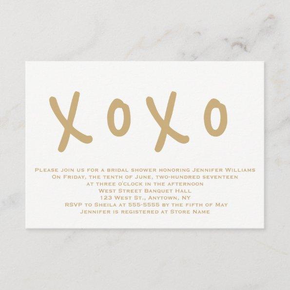 Modern gold xoxo bridal shower invitations