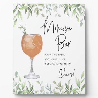 Modern Greenery Mimosa Bridal Shower Bar Sign Plaque