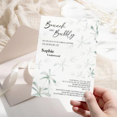 Modern Greenery White Bridal Brunch And Bubbly Invitations