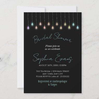 Modern Hanging Lights Black Bridal Shower Invitations