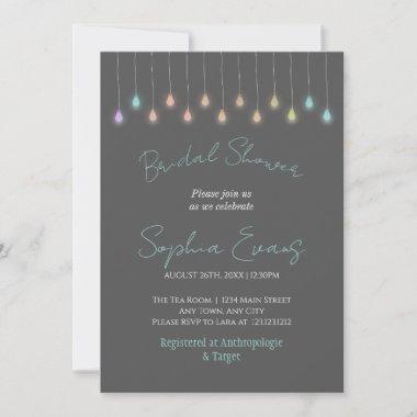 Modern Hanging Lights Gray Bridal Shower Invitations