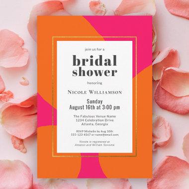 Modern Hot Pink and Orange Abstract Bridal Shower Invitations