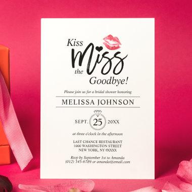 Modern Kiss Miss Goodbye Red Lips Bridal Shower Invitations