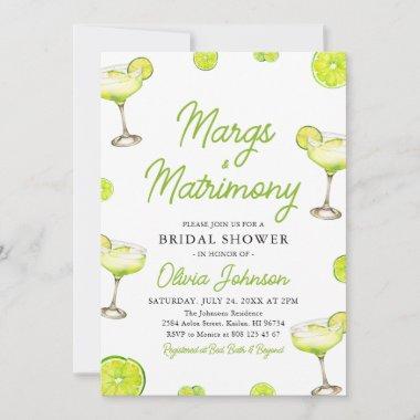Modern Margs & Matrimony Cocktail Bridal Shower Invitations