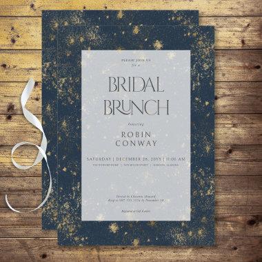 Modern Minimal Blue & Gold Glitter Bridal Brunch Invitations