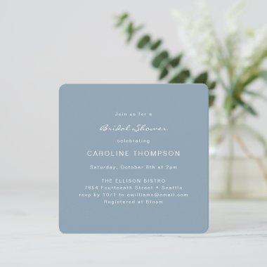 Modern Minimalist Bridal Shower Square Dusty Blue Invitations