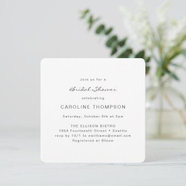 Modern Minimalist Bridal Shower White Square Invitations