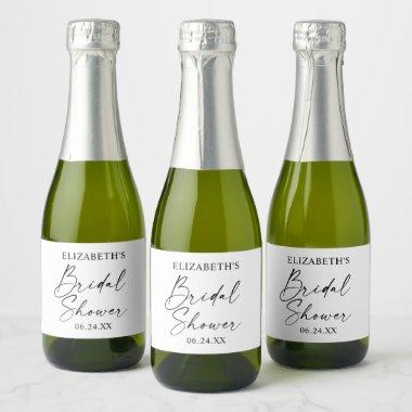 Modern Minimalist Calligraphy Bridal Shower Mini Sparkling Wine Label