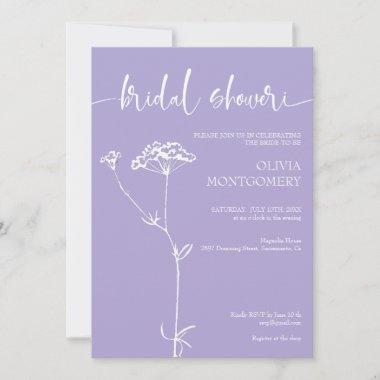 Modern Minimalist Floral Lavender Bridal Shower Invitations