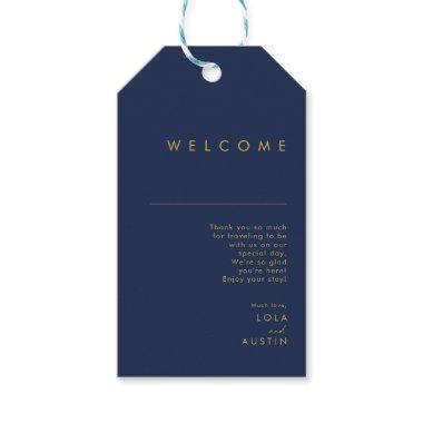 Modern Minimalist Navy Blue | Gold Wedding Welcome Gift Tags