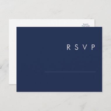 Modern Minimalist Navy Blue | Silver Wedding RSVP PostInvitations