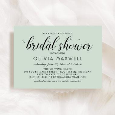 Modern Mint and Black Script Bridal Shower Invitations