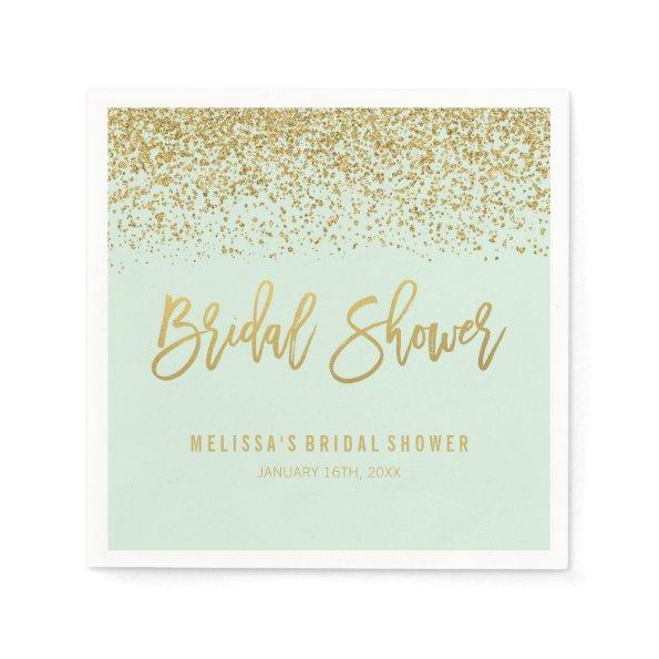 Modern Mint Faux Gold Glitter Bridal Shower Paper Napkins