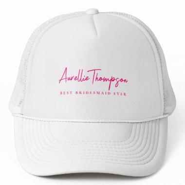 Modern Monogram Best Bridesmaid Ever Pink Trucker Hat