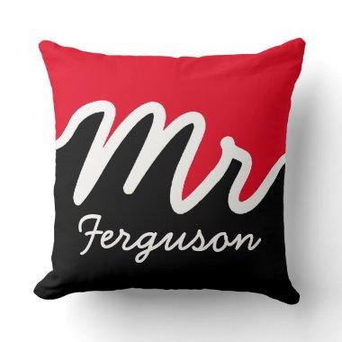 Modern Mr Color Block Red White Black Throw Pillow