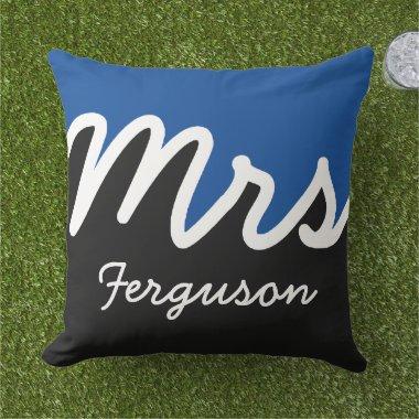 Modern Mrs Color Block Blue White Black Outdoor Pillow