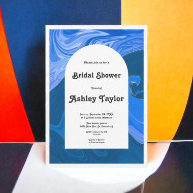 Modern Navy Blue Waves Abstract Bridal Shower Invitations