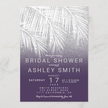 Modern palm tree silver purple Bridal shower Invitations