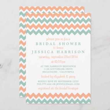 Modern Peach & Mint Chevron Bridal Shower Invitations